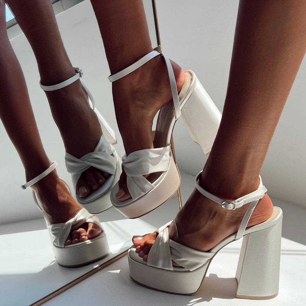 PRINCESS POLLY | Everlasting Satin Platform Heels Champagne